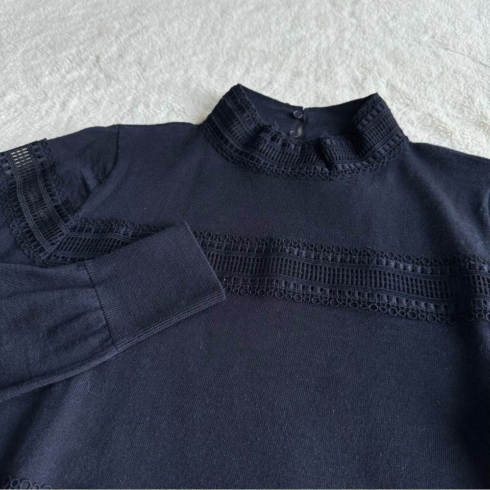 Sandro Wool Navy Blue Long Sleeve Crewneck Sweater XS (2) - Picture 10 of 14